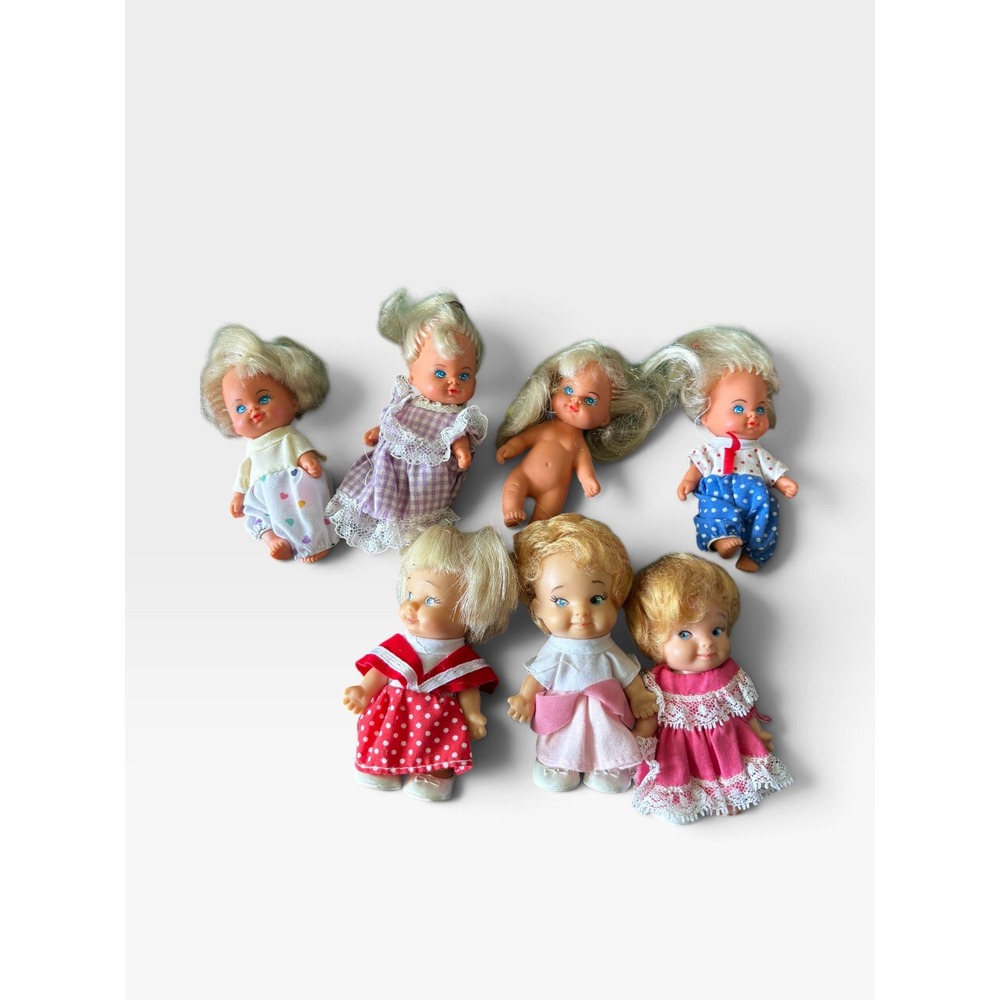 Vintage Miniature Baby Doll Lot of 7 Blonde Hair Blue Eyes Outfits Toys